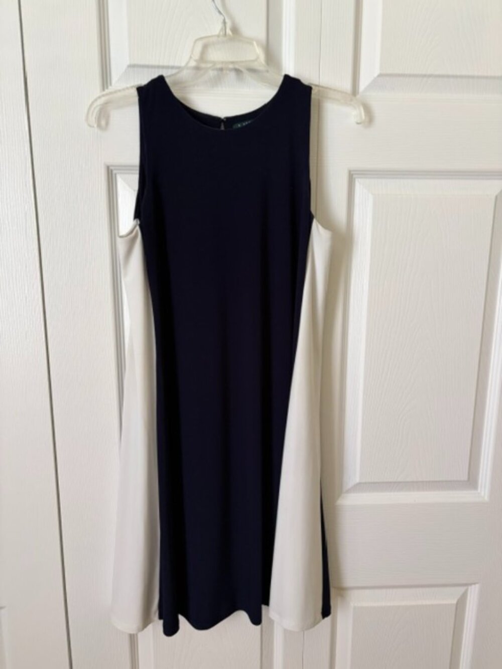 Lauren Ralph Lauren navy and white two-tone sleeveless sheath dress